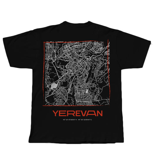 YEREVAN MAP OVERSIZED UNISEX BLACK T-SHIRT